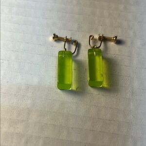 60’s 70’s Lime Green Lucite Screw On VTG Earrings